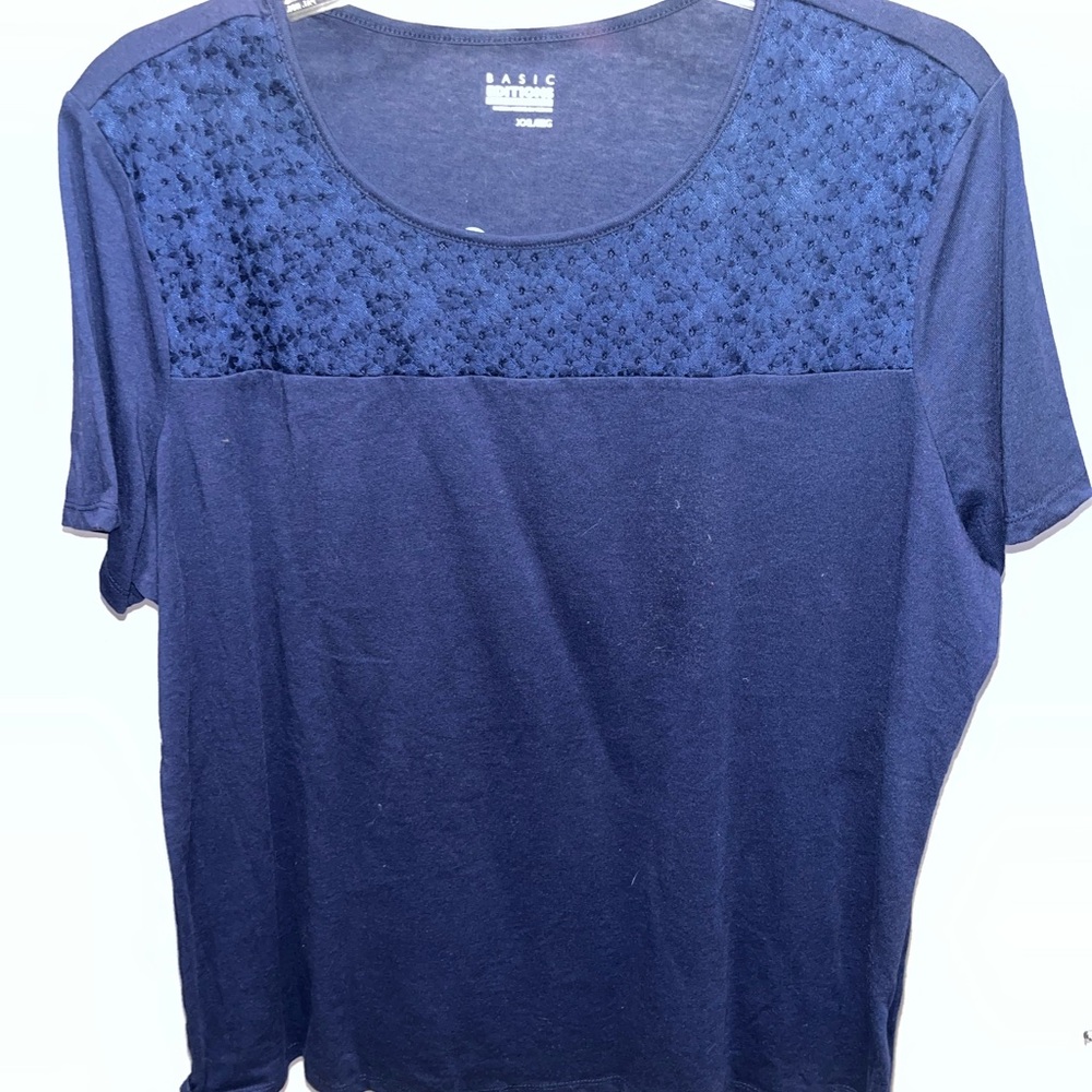 Basic Editions Women's Dark Blue Short Sleeve Top